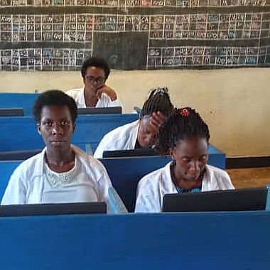 Desks with laptops