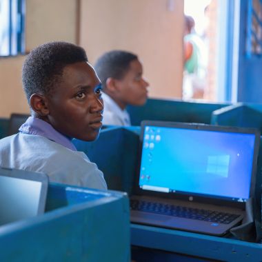 Desks with laptops